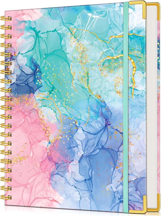 Lined Spiral Notebook Journal for Women, 200 Pages Cute Notebooks 8.5” x 11”, A4 Large Hardcover Spiral Journals with 100 GSM Thick Paper, College Ruled Notebook for Writing Work School, Pink Blue Marble