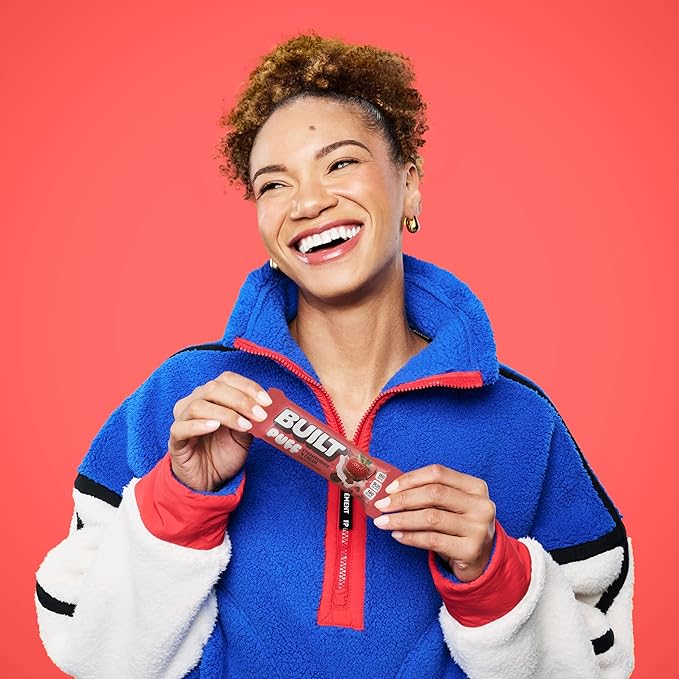 Built Bar, Puff Protein Bars, Strawberries 'N Cream Puff, 15g Protein Snacks, On-The-Go Bars, Only 140 Calories, 8g Sugar, Collagen, Gluten Free, 12 Count