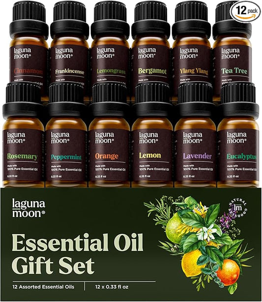 Lagunamoon Essential Oils Set - 12 Piece Premium Grade Home Essentials Oils - for Diffusers, Fragrance, Scents for Candle Making - Natural Aromatherapy Oils for Cars & Home Products, Room Sprays
