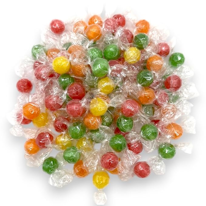 Assorted Sour Fruit Candy Balls, 1.5 lbs Bulk Hard Candy Balls, Individually Wrapped Old Fashioned Hard Candy Cherry, Lemon, Lime, and Orange Flavors(24 oz)