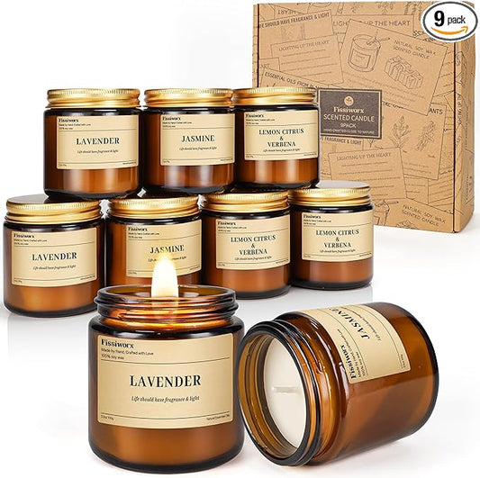 9 Pack Soy Candles for Home Scented |（Lavender/Jasmine/Lemon ） Long-Lasting 270 Hours, Natural Scented Candles Gift for Women & Men, Birthday, Mother’s Day, Christmas, Thanksgiving