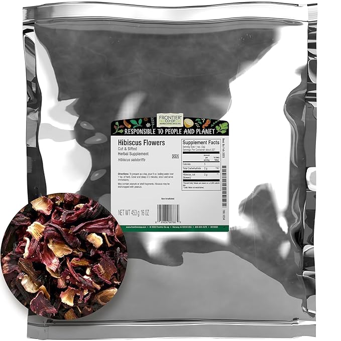 Frontier Co-op Hibiscus Flowers, Cut & Sifted, Kosher | 1 lb. Bulk Bag | Hibiscus sabdariffa L.