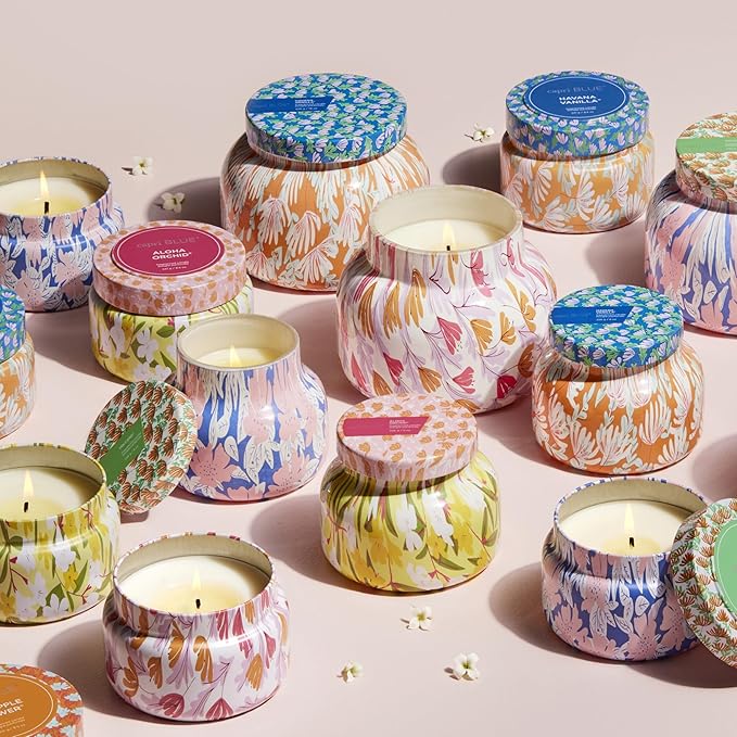 Capri Blue Scented Candles for Women & Men - Pattern Play Travel Tin Small Candles - Soy Wax Blend - Luxury Home Decor with Notes of Tropical Fruits and sugared Citrus (Volcano, 8.5 oz)