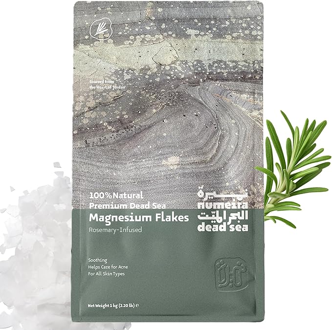 Dead Sea Magnesium Flake Bath Soak for Relief and Relaxtion - 100% Pure Magnesium Chloride Flakes w/Rosemary Infused Essential Oil (2.2 lb Bulk)