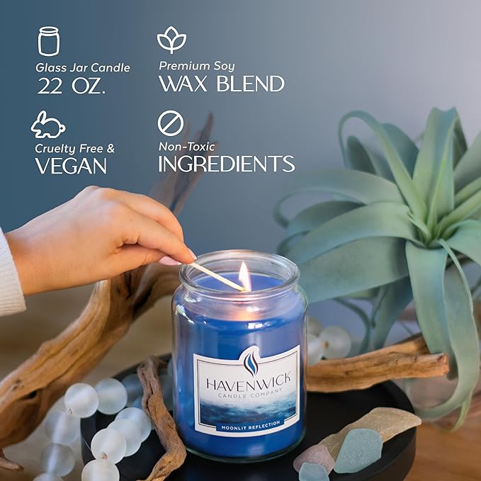 Havenwick Moonlit Reflection Soy Blend 22-oz Large Jar Candle, Long Lasting 110-130 Hour Burn Time with Single Cotton Wick, Relaxing Scented Candles for New Home Gift & Housewarming Parties