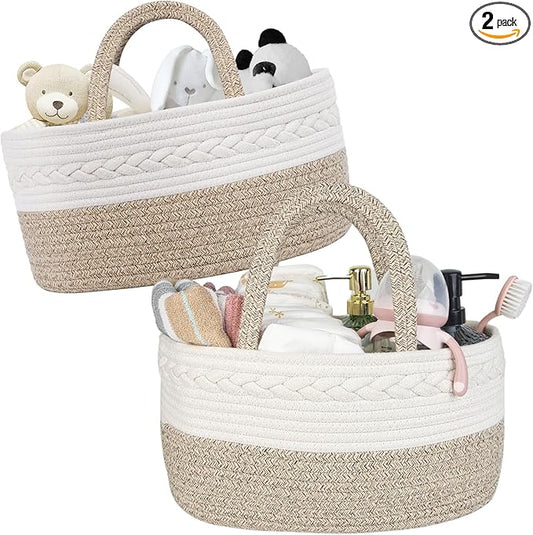 Baby Diaper Caddy Girl Boy Organizer Small Woven Baskets With Handle, Cotton Rope Tote For Shower Nursery, Decorative Small Storage Baskets For Shelves,Unique Gift Baby
