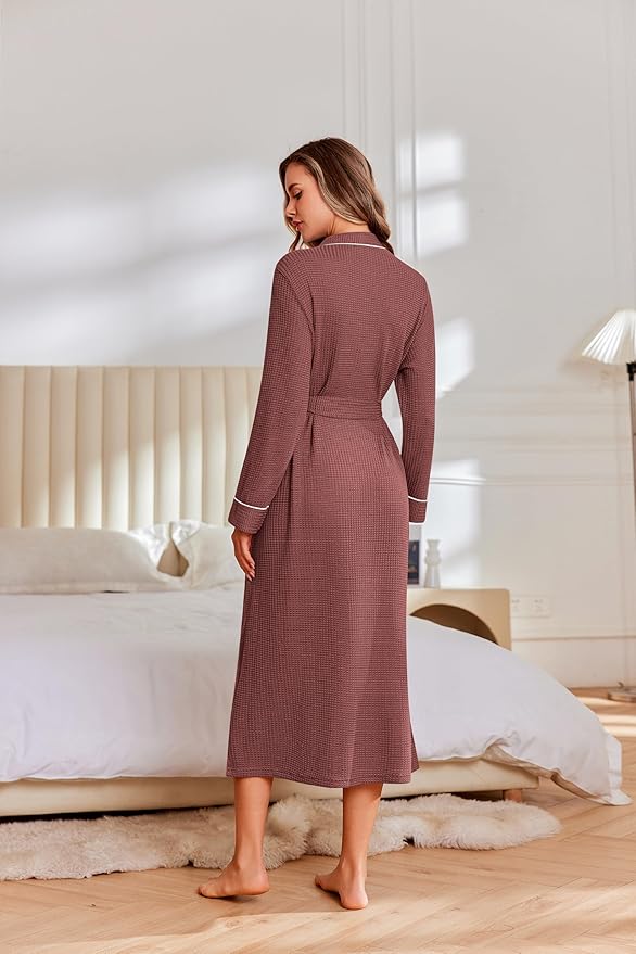 Ekouaer Robes for Women Lightweight Knit Waffle Bathrobe Full Length Kimono Casual Ladies Loungewear