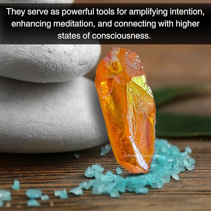 Amazing Gemstone 2 Pieces Tangerine Aura Quartz Raw Pencil Points Crystals and Healing Stones, Natural Rocks for Meditation and DIY Raw Point Stones and Crystals
