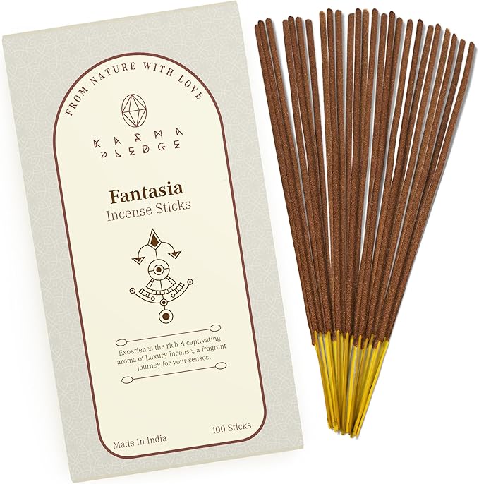 Fantasia Incense Sticks, Organic Hand Dipped 100 Sticks with Natural Herbs & Aromatic Ingredients, Burn Time 45 to 60 Minutes, Incense for Positivity, Yoga, Meditation, Relaxation, Spiritual Gift