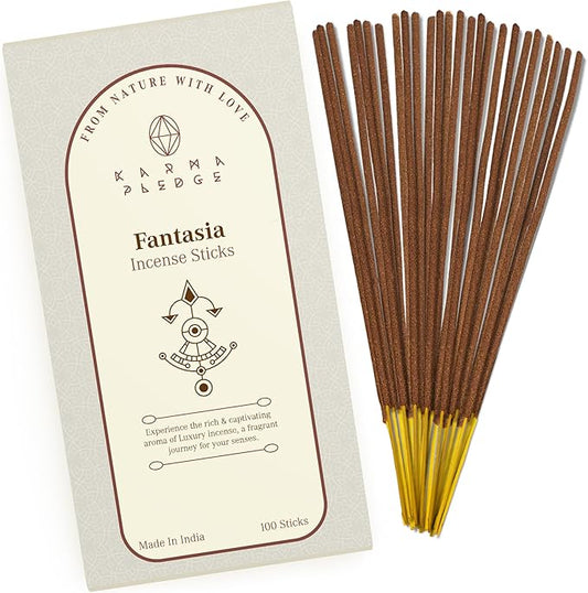 Fantasia Incense Sticks, Organic Hand Dipped 100 Sticks with Natural Herbs & Aromatic Ingredients, Burn Time 45 to 60 Minutes, Incense for Positivity, Yoga, Meditation, Relaxation, Spiritual Gift
