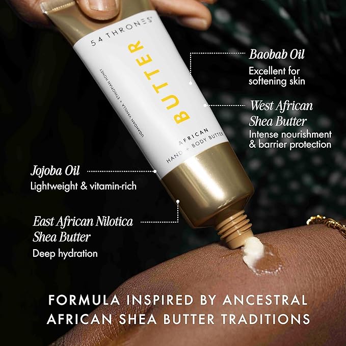54 Thrones Mini African Beauty Shea Butter, Intensive Dry Skin Support, Moisturizing Body Butter for Women, Moisturizing Body Balm and Cream, Ugandan Vanilla + Ethiopian Honey