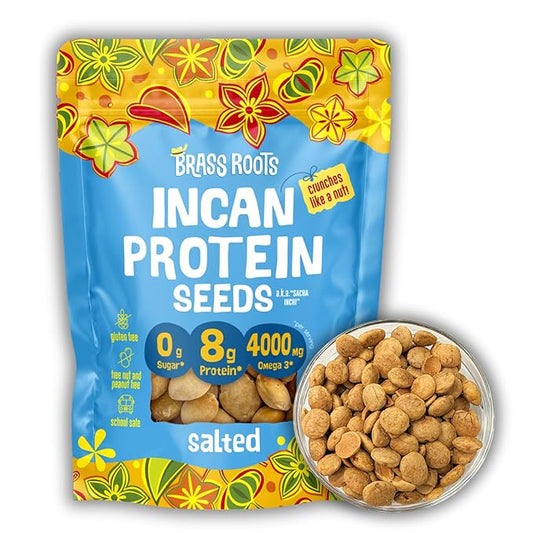 Brass Roots Organic Incan Protein Seeds - Salted - 10 oz, High Protein, School Safe, Nut Free, High Omega 3, Supports Gut Health, Good Source of Fiber, Shark Tank (10 oz (Pack of 1), Salted)