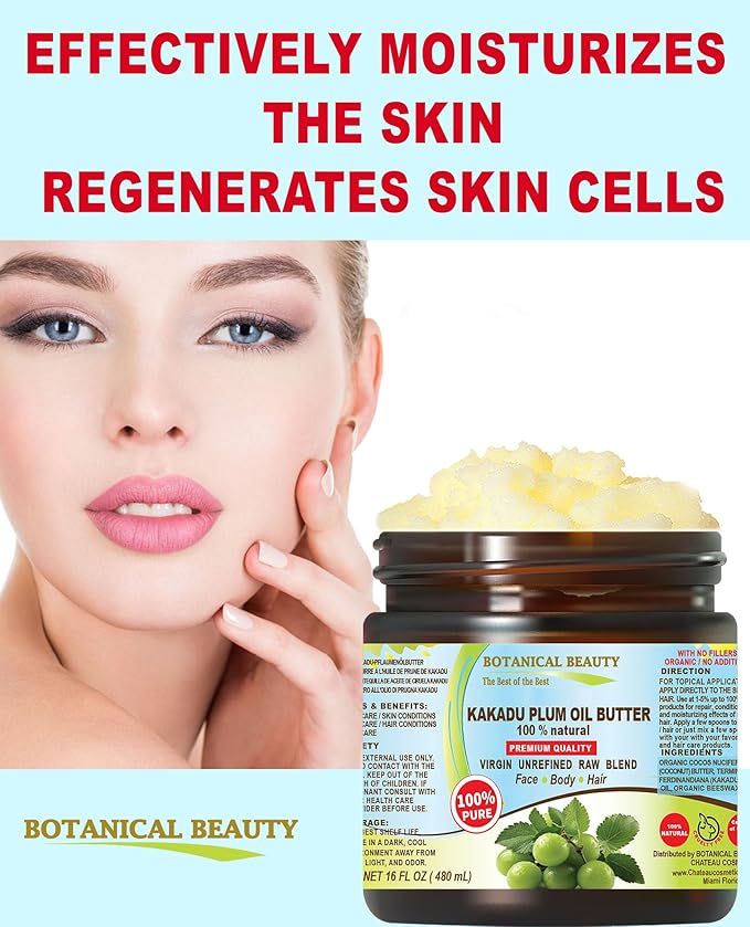 Botanical Beauty KAKADU PLUM OIL BUTTER Pure Natural Virgin Unrefined RAW for FACE, SKIN, BODY, DAMAGED HAIR, NAILS (8 Fl Oz)