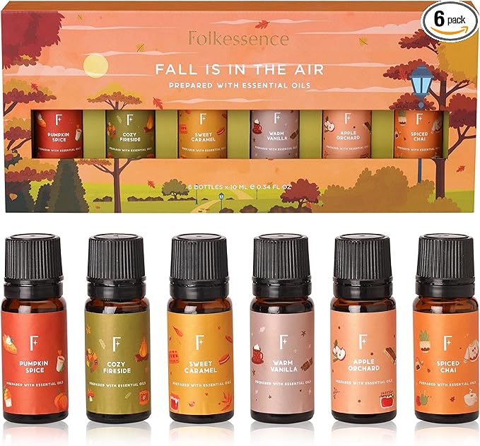 Folkulture Essential Oils Set of 6 for Diffuser - Pumpkin Spice, Caramel, Vanilla Fragrance Oil Scents for Home