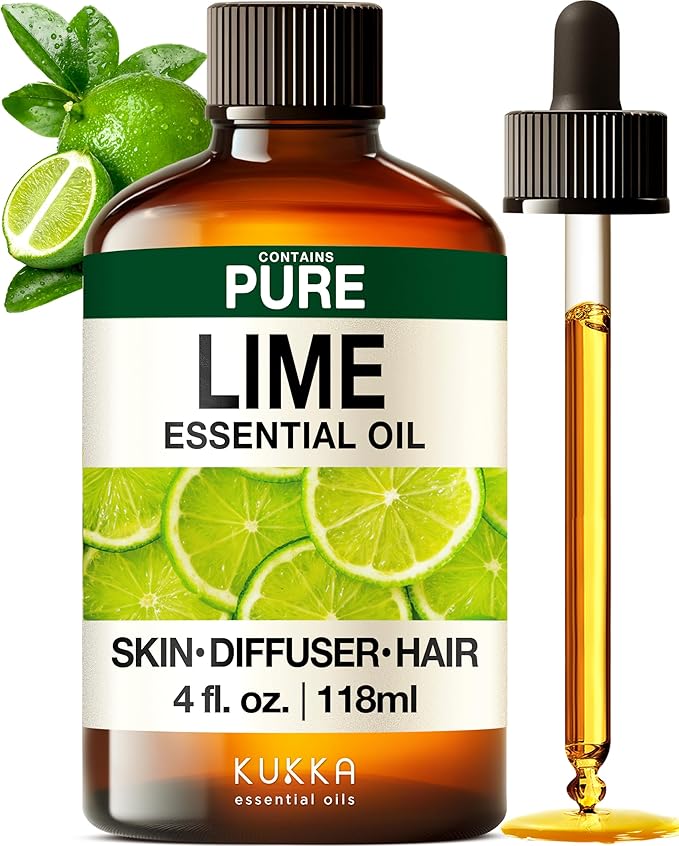 KUKKA Lime Essential Oils - 4 Fl Oz - for Hair, Skin, Diffuser, Aromatherapy & DIY Soap Making Scent