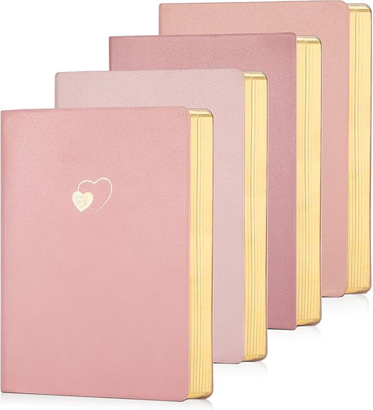 CAGIE 4 Pack Lined Journal Notebook for Women and Girls 256 Pages Cute Diary with Heart-Shaped Leather Journals for Writing A5 Soft Cover Notebooks for Work School, Pink