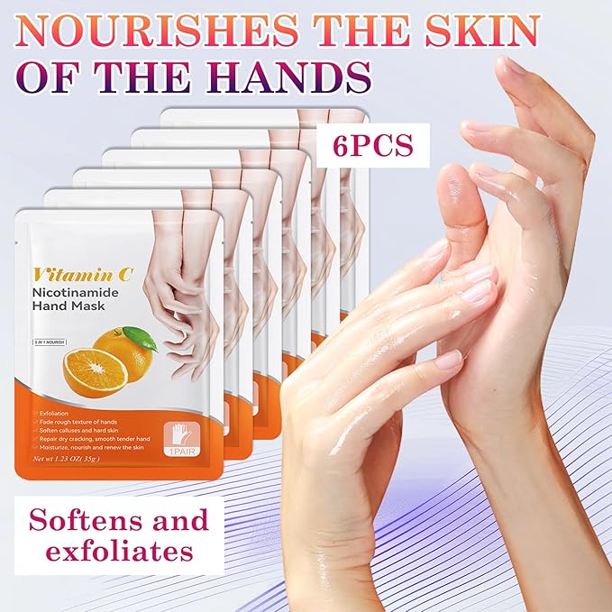 6 Pairs Hand Masks Moisturizing Gloves, Hydrating Hand Mask Moisturizer Gloves Care for Dry Cracked Hands, Smooth Long Lasting Soft Firming Hand Mask Gift Set for Men Women（E