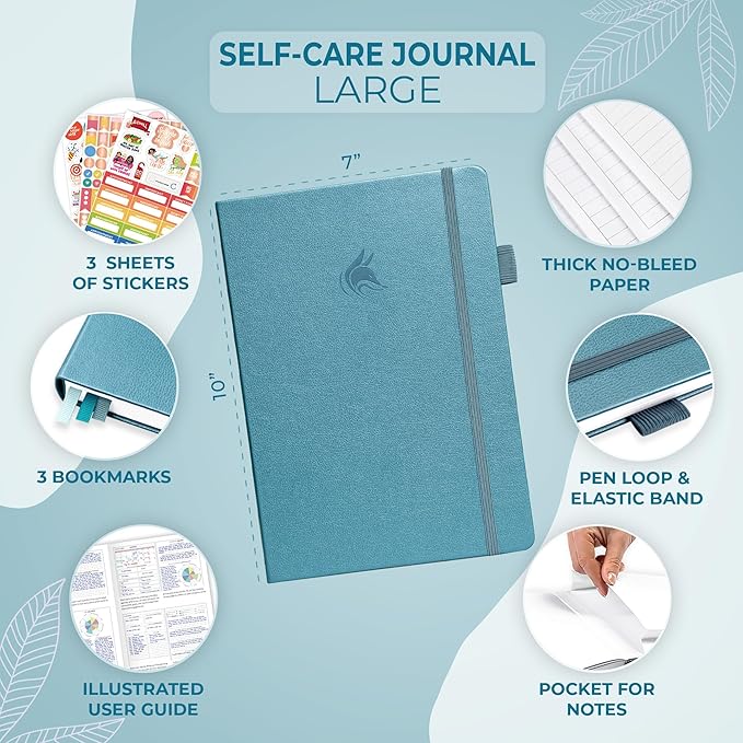 Clever Fox Self-Care Journal – Wellness & Daily Reflection Notebook – Mental Health & Personal Development – Self-Care, Meditation & Mood Journal for Women & Men – Large (Aquamarine)