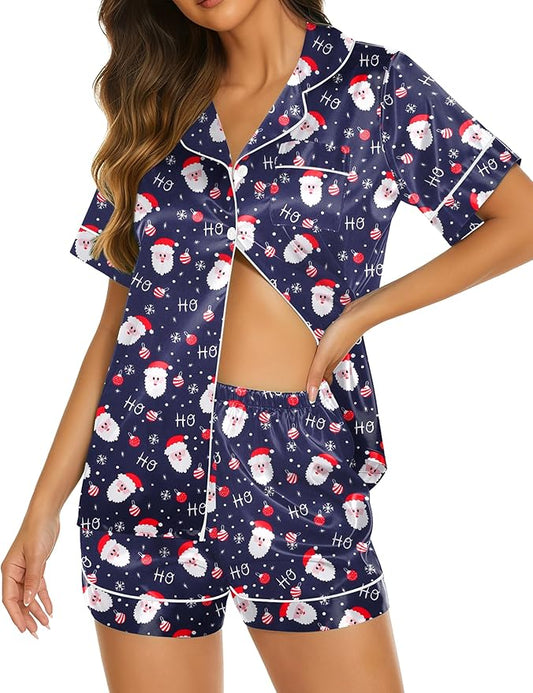 Ekouaer Silk Pajamas for Women Short Sleeve Sleepwear Soft Button Down Loungewear 2 Piece Satin Pjs Shorts Set S-XXL