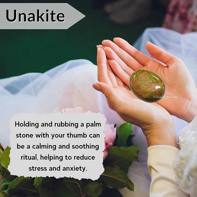 Amazing Gemstone Unakite Crystals and Healing Stones - Large Palm Stone Crystals Piedra - Crystal for Good Luck, Balanced Positive Energy, Meditation - Unique Stocking Stuffers Gifts for Women, Men
