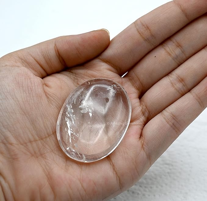 Amazing Gemstone Clear Quartz Crystals and Healing Stones - Large Palm Stone Crystals Piedra - Crystal for Good Luck, Balanced Positive Energy, Meditation - Unique Stocking Stuffers & Birthday Gifts