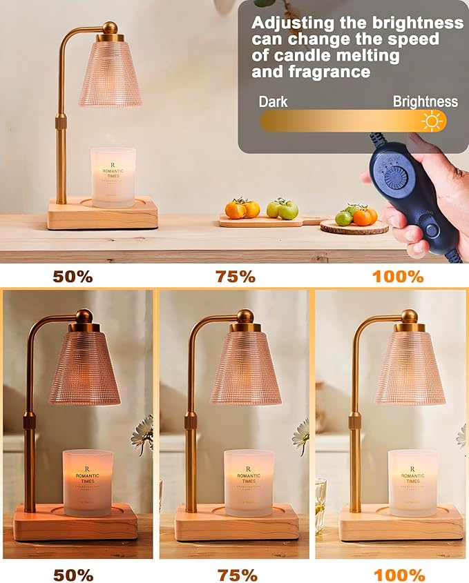 Candle Warmer Lamp - Electric Candle Warmer with Timer, Adjustable Height & Brightness, 2 Replacement Bulbs, 1-Year Warranty - Perfect for Jar Candles, Kitchen, Living Room, Bedroom (Gold)