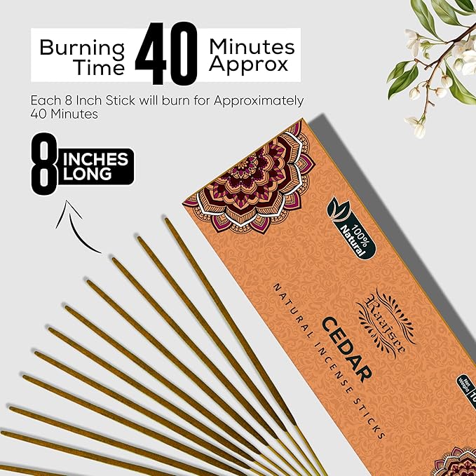 Raajsee Cedar Incense Sticks, 100%-Natural Charcoal Free Organic Non Toxic Clean Burning Handmade Insence Sticks 100 gm Pack, Meditation Gifts – Spritual Cleansing