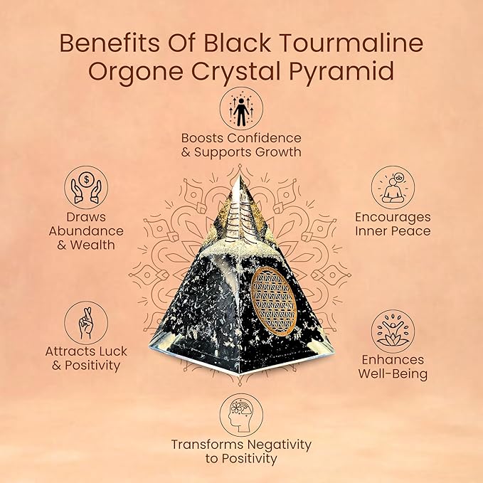 Orgone Black Tourmaline Pyramid – Healing Crystal for Protection, Motivation, EMF Shielding & Meditation – Orgonite Pyramid for Chakra Balancing, Reiki, Spiritual Energy & Positive Vibrations