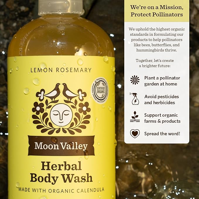 Herbal Body Wash, Lemon Rosemary by Moon Valley, All Natural Ingredients, No Parabens, Vegan, Moisturizing Essential Oils, Two Pack