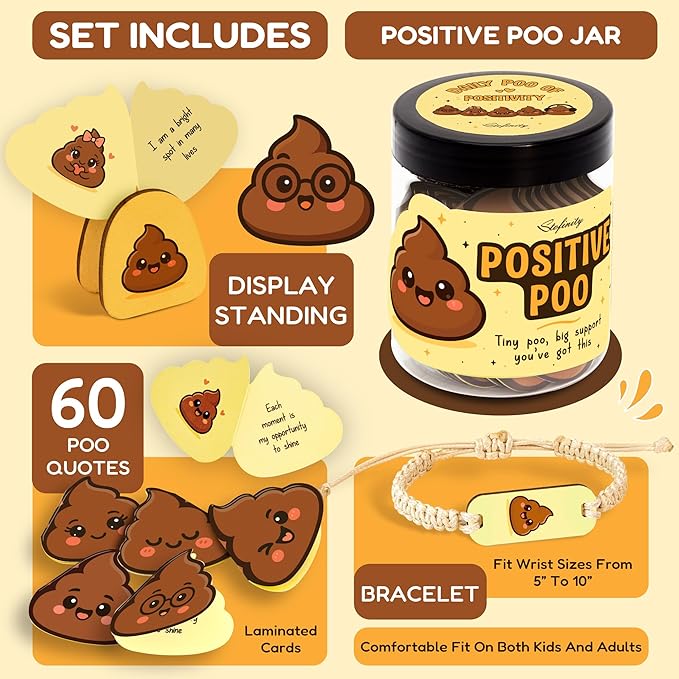 Positive Poo Affirmation Jar - 60 Funny Affirmation Cards For Women Men, Emotional Support Poop Gifts, Cute Birthday Gifts For Teens Girl Trendy Stuff, Unique Inspirational Gift For Him Her