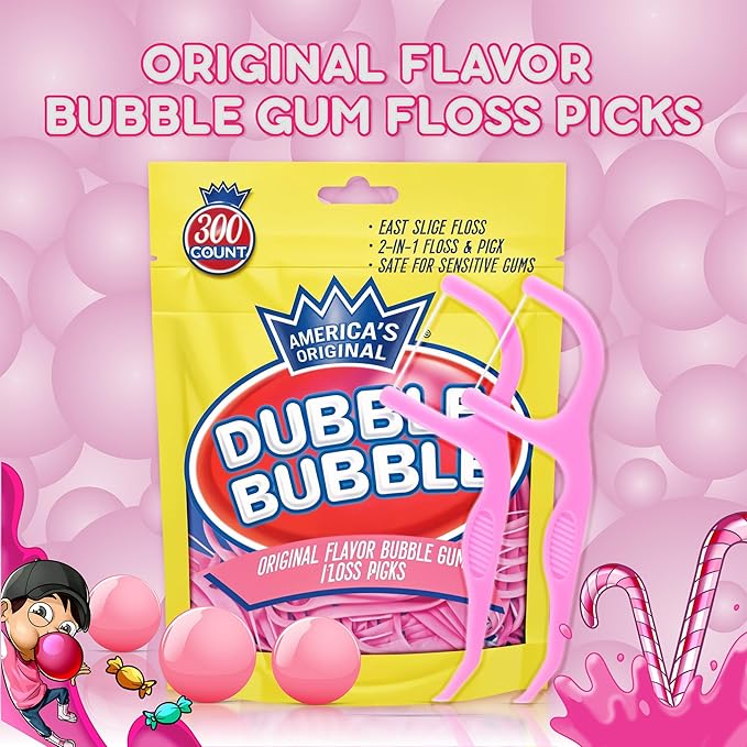Flavored Floss Picks, 300 Count, Dental Floss Picks for Teeth with Fun Fruit Flavors, Flosser Picks for Adults and Children, | Bubble Gum Flavor