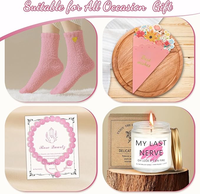 Birthday Gifts for Women, Teen Girls, Her, Unique Happy Birthday Gift Baskets for Best Friend Sister Daughter, Women Gifts Box for Girl Wife Girlfriends,14pcs Rose Glass Cups Gift Set(Pink)