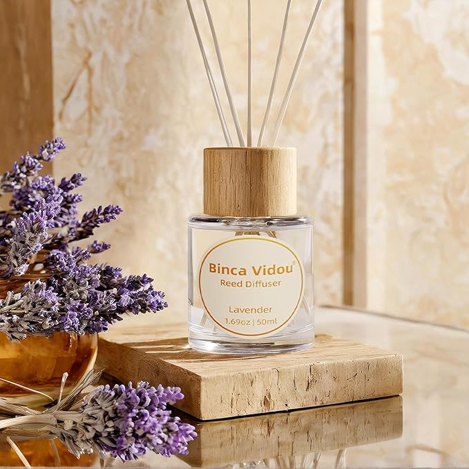 Reed Diffuser Set, Binca Vidou Lavender Orange & Lemon Natural Scent Oil Diffusers with Sticks for Home Office Bathroom Aromatherapy Decor 1.69oz x 2