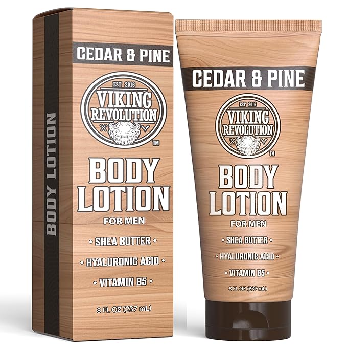 Viking Revolution Cedar and Pine Body Lotion for Men – Mens Lotion for Dry Skin with Shea Butter, Hyaluronic Acid and Vitamin B5, Nourishing Mens Body Lotion for Hydrated and Smooth Skin (8oz, 1 Pack)
