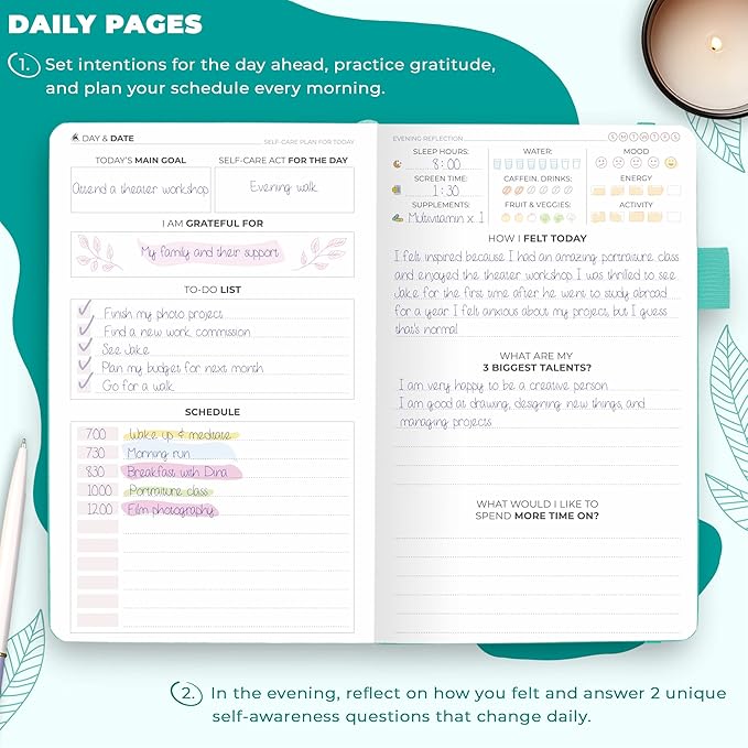 Clever Fox Self-Care Journal Pocket – Daily Reflection Notebook – Mental Health & Personal Development Planner, Meditation & Mood Log (Turquoise)