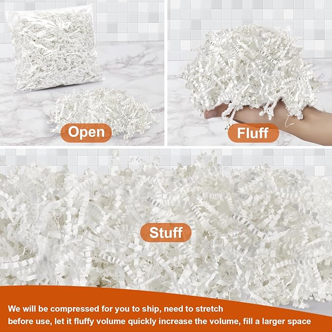 Darfukei Crinkle Paper Filler, 1/2LB(8 oz) Shredded Paper For Gift Baskets, White bridesmaid proposal gifts, Crinkle Cut Paper Shred For Birthdays, Weddings,Boxes Bags, Basket Filler, Anniversaries, Christmas, Gift Wrapping