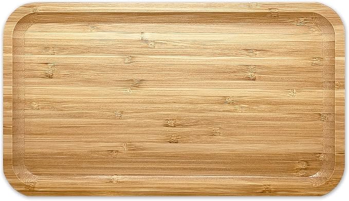 Bam&Boo Bamboo Serving Tray Natural Minimalist Rectangular (13.6” x 7.8" x 0.8") Coffee, Tea, Food, Drinks, Storage, Decor for Home, Kitchen, Bathroom