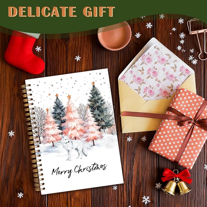 Exqcom Christmas Tree Arctic Fox Spiral Notebook Gifts, Winter Christmas Journal for Women, Snowy Forest Animals Xmas Hardcover Notebook Journal Office School Supplies, 5.5x8.3 Inch