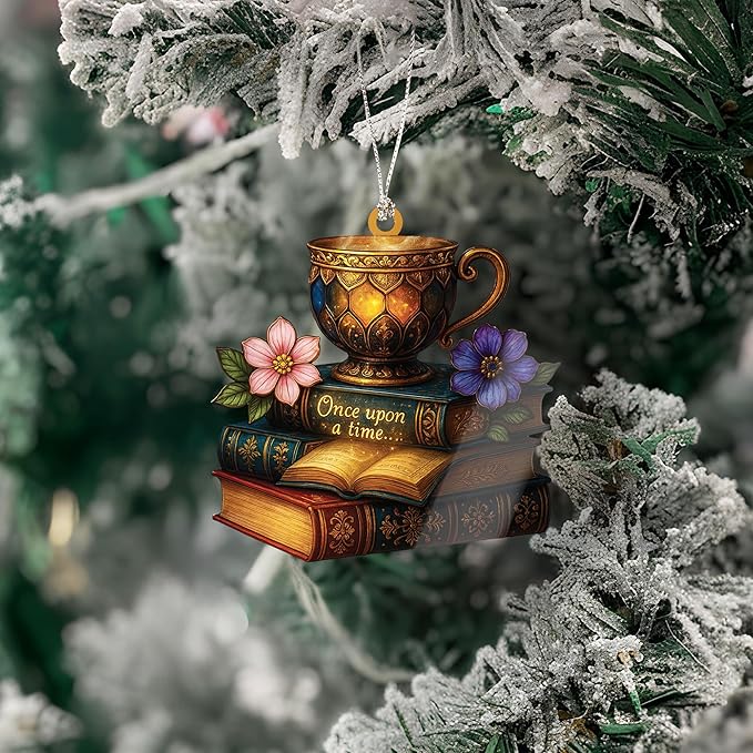 Book ornament - Book-lover gifts for women | Teacher | Librarian - Book ornaments for christmas tree - Christmas ornament 2025 - White elephant gifts - Xmas Tree Funny Decoration, Exchange