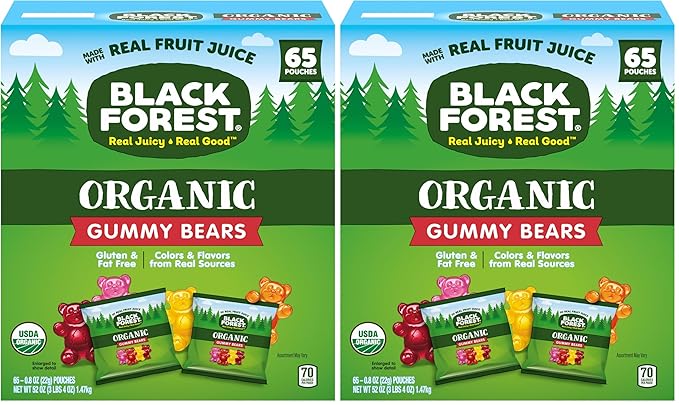 Black Forest Organic Gummy Bears Candy, 0.8 Ounce Pouches (65 Count) (Pack of 2)