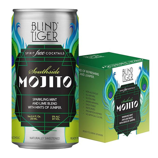 Blind Tiger Southside Mojito 8-Pack | Lime, Mint & Juniper Non-Alcoholic Sparkling Mocktail | Crafted with Natural Ingredients | Mixers, Cocktails, Mocktails | 8.4 fl oz Cans