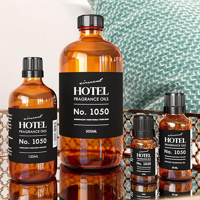 AirScent Warm Vanilla Ritzy Hotel Fragrance Oil No. 1050 - Marshmallow Vanilla Tonka Bean - Hotel Diffuser Oil for Ultrasonic and Waterless Diffusers and Crafting - 30 mL, 1 fl oz Dropper Bottle