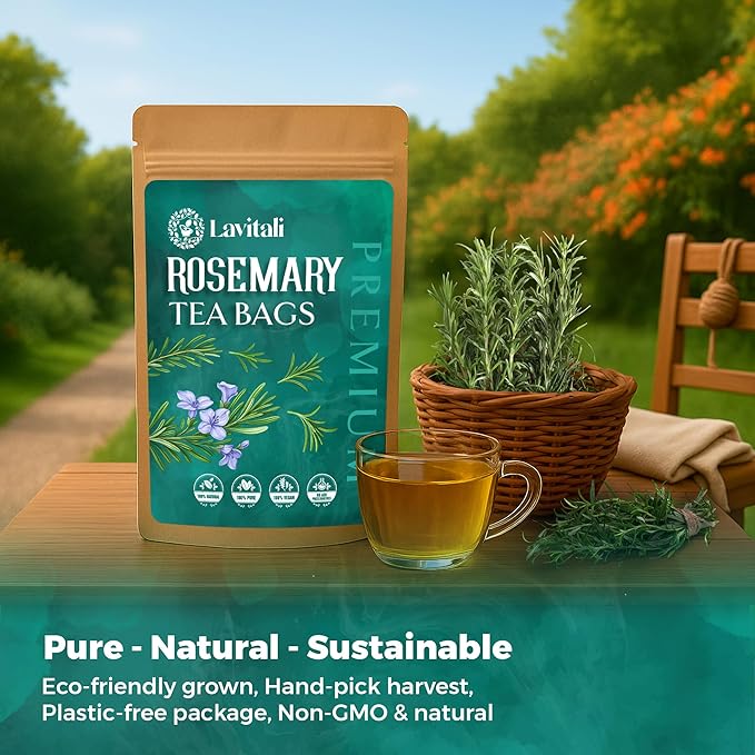 Lavitali, Rosemary Leaves Tea Bags | 60 bags, 100% Pure Herbal Tea | Caffeine-Free, No Sugar, Eco-Friendly Filter Bags | Daily Natural Botanical, Hot or Iced Herbal Infusion