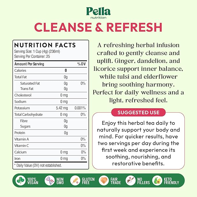 Ginger and Dandelion Root Tea – With Burdock Root, Licorice, Holy Basil, Edible Flowers Rose, Elderflower & Safflower – Vegan, Kosher, Caffeine-Free – Supports Hydration & Daily Wellness (25 Tea Bags)