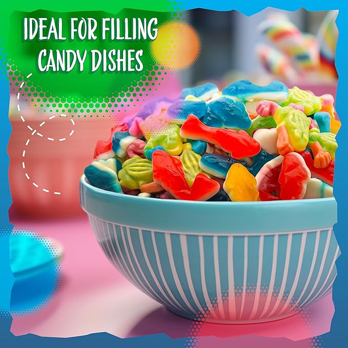 Gummy Sharks and Rainforest Frogs Candy Mix | 2 Pound Bulk Bag | Ocean and Jungle Critters | Assorted Fruit Flavors Gummy Mix | Party Favors, Goody Bags, Kids' Birthday Celebrations