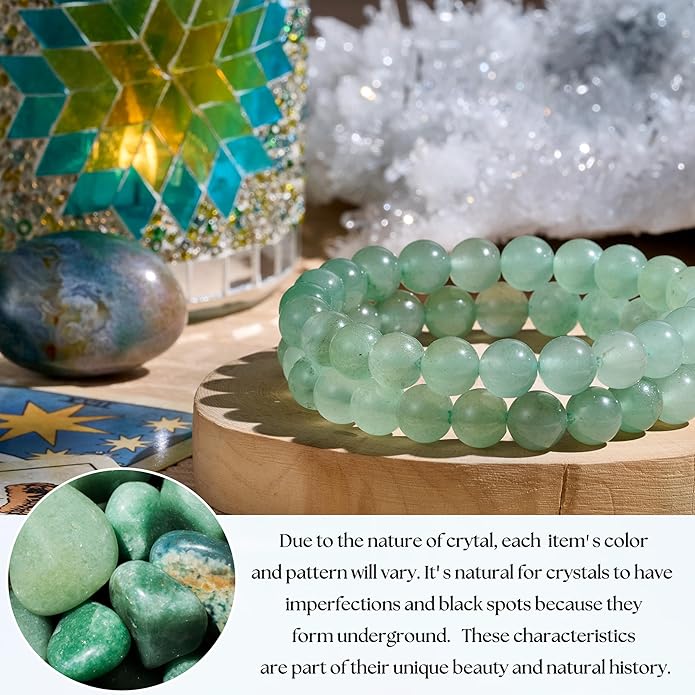 Bivei Natural Gemstone Semi Precious Healing Crystals Handmade Stretchy Round Beads Bracelet, Enhance Positive Energy
