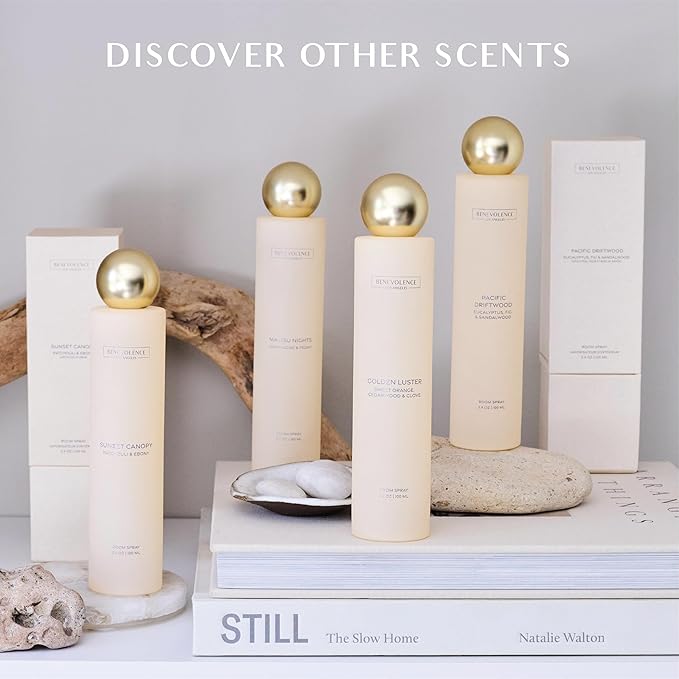 Benevolence LA Sunset Canopy Room Spray | Patchouli & Ebony | 3.4oz | Versatile Home Fragrance, Pillow & Linen Spray | Low VOC, No Alcohol | Malibu Sands Collection