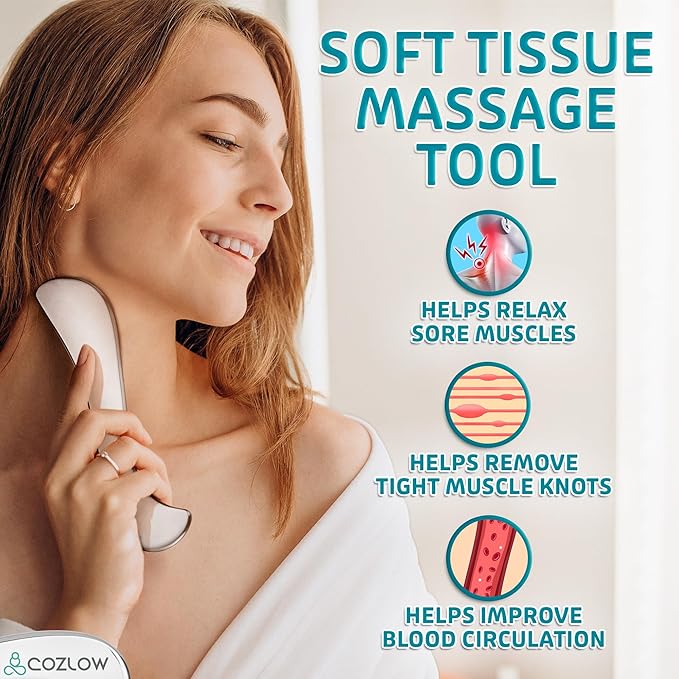 COZLOW 3-in-1 Stainless Steel Muscle Scraper Tool Set for IASTM Therapy - Skin Scraping Massage Tools for Soft Tissue Mobilization - Deep Tissue Gua Sha for Arms, Legs & Back