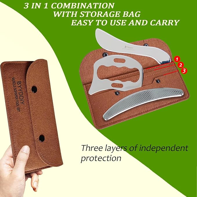 BYYDDIY 3 in 1 Stainless Steel Muscle Scraper Tools Set,Scraping Massage Tools for Physical Therapy,Derma Edge Massage Tool & GuaSha Massage Scraper Tool,IASTM Tools,Guasha Tool for Body