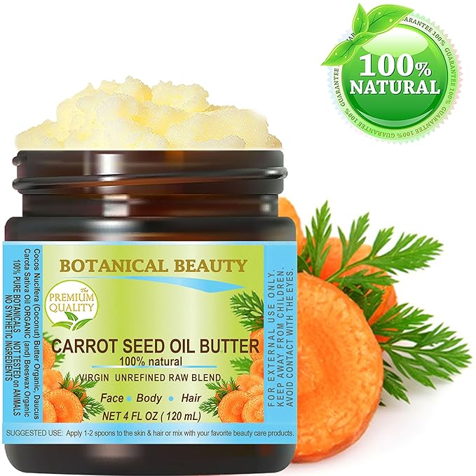 Botanical Beauty CARROT SEED OIL BUTTER Pure Natural Virgin Unrefined RAW 4 Fl. Oz.- 120 ml for FACE, SKIN, BODY, DAMAGED HAIR, NAILS. Rich in Beta Carotene, Vitamin E